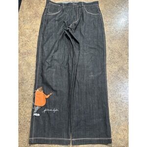 VTG Y2K Platinum Fubu Jeans Black Size 40x34 Baggy Wide Leg Fat Albert Hip Hop